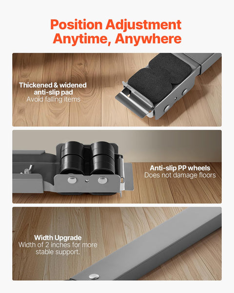 Heavy Duty Appliance Rollers With Extendable Base, 16 Wheel Under Furniture Moving Cart For Fridges, Washers, Dryers And Dishwashers, Mini Fridge Stand, Adjustable From 17.5 To 27.6 Inches, Gray
