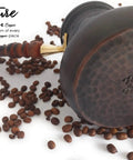 Bottom view of XXL Copper Cezve Coffee Pot With Wooden Handle, Hand Engraved And Hammered Solid Copper Ibrik Briki