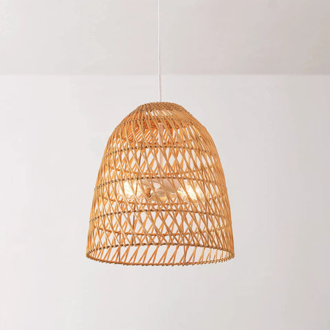 Galen 2-Light Chandelier With Bamboo And Rattan Shade, White Canopy And Cord, Japandi Style Modern Rustic Lighting