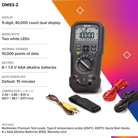 DM93-2 True RMS Industrial Digital Multimeter With 5 Digit 40000 Count Dual Display And LED Backlight with accessories.