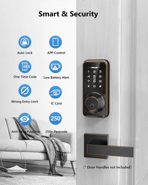 Keyless Entry Smart Lock With App Control And Touchscreen Keypad, 5 In 1 Access Including App, Fob, Password, Key, And Thumb Turn on door