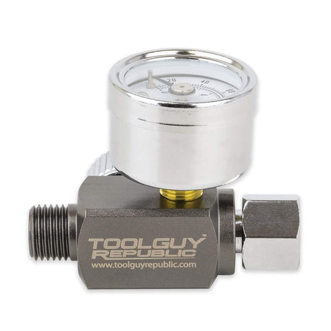 Air Adjusting Regulator Valve With Analog Pressure Gauge For Spray Guns And Air Tools One Quarter Inch Nps Aluminum Body