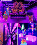 Room illuminated by 30W Black Light Bar With 30 LEDs Black Light Flood Light With Switch Plug And 5ft Cable Lights Up 20x20 Feet