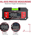 Heavy Duty Digital Angle Finder With Dual Axis Level And Quick Slope Checks Featuring Clear Led Screen showing dual-axis measurement.