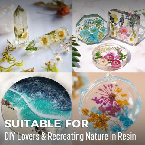 Finished pieces created with 2 Gallon Epoxy Resin Kit Pro Grade With Pumps 1 To 1 Mix Crystal Clear High Gloss, displaying colorful designs.