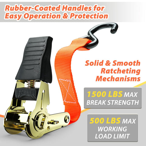 Heavy Duty Ratchet Tie Down Straps 8 Pack 15 Ft Each 500 Lb Load Capacity 1500 Lb Break Strength Cargo Straps with Hook