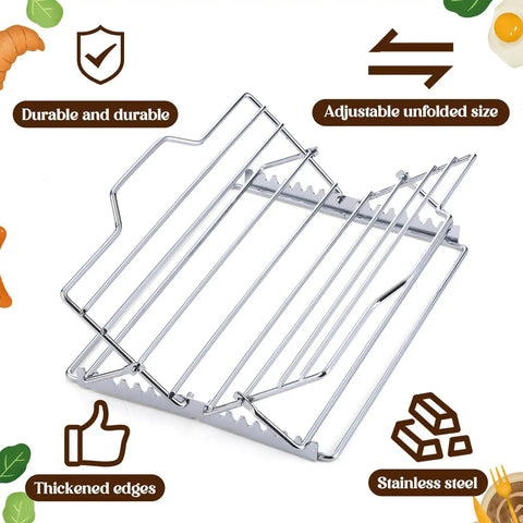 Two Piece Adjustable Roasting Racks Set For Turkey And Chicken Stainless Steel V Shaped Stand For Smoker Grill And Oven