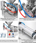 Plug And Play Pneumatic Piston Filling Machine With Double Nozzle For Liquids And Pastes Semi Automatic Horizontal Dispenser with stainless steel nozzle.