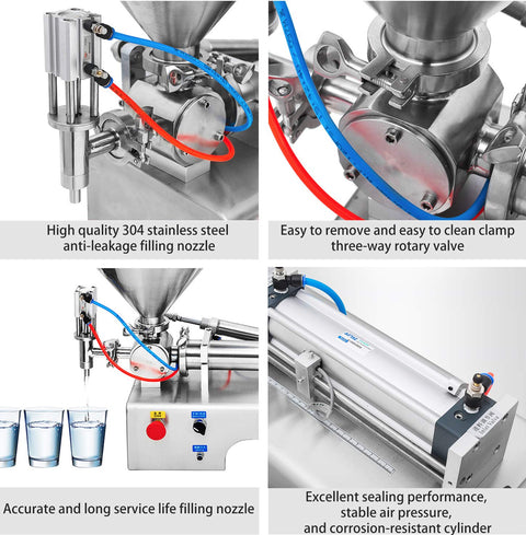 Plug And Play Pneumatic Piston Filling Machine With Double Nozzle For Liquids And Pastes Semi Automatic Horizontal Dispenser with stainless steel nozzle.