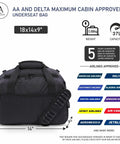 Max Size Carry On Duffle Bag For Air Travel, Lightweight Personal Item, 18 By 14 By 9 Inches, 37L, Foldable Under Seat Cabin Bag