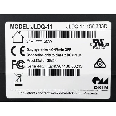 Label showing specifications for Power Recliner Motor Kit JLDQ.11.156.333D, including model number, power details, and certifications.