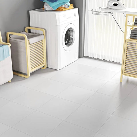 Laundry room with 30 Pack Peel And Stick Vinyl Floor Tiles White 12X12 In Self Adhesive Waterproof Laminate Tiles For Bathroom Kitchen Laundry Room Removable No Residue Durable Easy Install Diy Friendly
