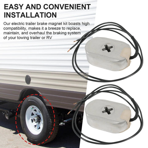 Ralzaoto 12-inch electric trailer brake magnet kit, two silver magnets with black wires; for 12x2-inch brakes.