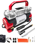 6X Faster Inflation Digital Dual Cylinder Portable Air Compressor 12V Metal Tire Inflator with Adapter and Pencil Pressure Gauge 150 PSI LED Light Heavy Duty Air Pump for Cars Trucks SUVs RVs and Balls with accessories and carrying case