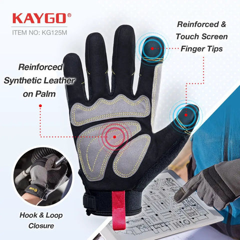Mens Work Gloves KG125M Mechanic Utility All Purpose With Heavy Duty Build Ultra Grip Padded Palm And Fingers Enhanced Dexterity Touchscreen Ready Durable Stitching X Large displayed