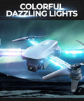 Kids Drone With Camera 1080P HD FPV Quadcopter with colorful LED lights, shown with propellers extended, in flight