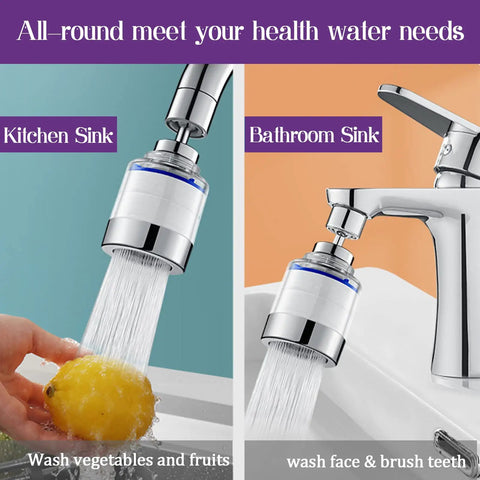Bathroom Sink Faucet Filter With 360 Degree Rotating Purifier For Kitchen And Home Removes Chlorine Fluoride Heavy Metals And Hard Water Easy Install Filtration System 2 Pack For Fresh Tap Water streaming water at kitchen and bathroom sinks