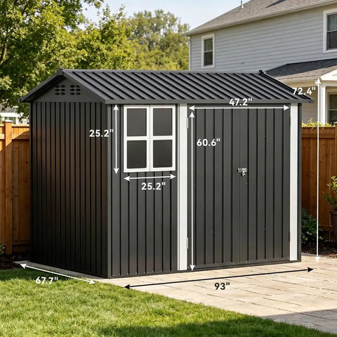 Heavy Duty Metal Storage Shed With Window, Lockable Garden Toolhouse, Ventilated And Weather Resistant Backyard Utility Workshop