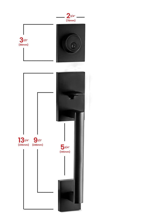 Front Door Handle Set With Deadbolt Lock, Heavy Duty Single Cylinder, Reversible Lever For Right Or Left Swing Doors, Iron Black Finish