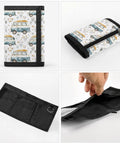 Trifold Wallet With ID Window And Card Holder Zipper Closure Lightweight Polyester with car print design