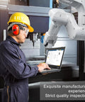 Factory worker with laptop operating robotic arm for Ten Piece Set Of 6905 2RS Ball Bearings 25x42x9mm manufacturing process