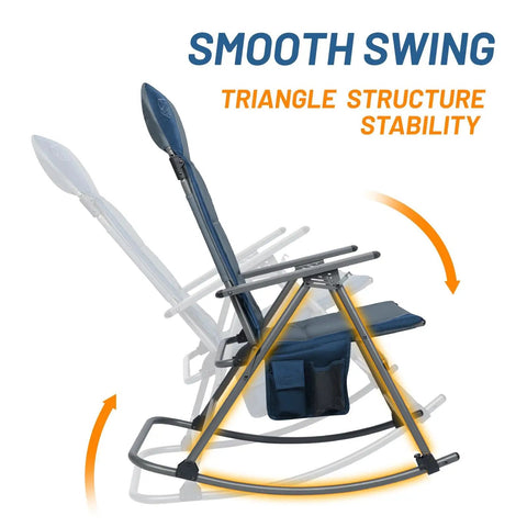Side view of Oversized Folding Rocking Camping Chair With Padded High Back, showcasing smooth swing and triangle structure stability.