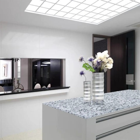 Granite Look Countertop Paint Kit White Diamond Finish DIY Refresher for Kitchen with high gloss countertop.