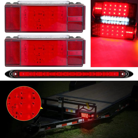 Submersible Boat Trailer Lights Kit With LED Stop Brake Turn Signals and White Backup Lights shown in use on a trailer