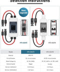 Heavy Duty Two Pole AC DC Disconnect Switch Box IP65 Weatherproof Battery Cutoff Isolator For Solar Panels selection instructions with models and wire connectors.