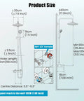 Diagram of Matte Black Exposed Shower Fixture Set With 3 In 1 Diverter Valve Brass Body showing dimensions and components.