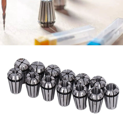 13-Piece ER11 Spring Collet Set 1.0mm-7.0mm High-Clamp Pro-Grade Precision Milling Lathe Chuck Tool Kit displayed on table