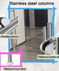Top Shelf Metal Security Gate Featuring Heavy Duty Clear Acrylic Barriers For Warehouses Offices And Retail Spaces Built Tough With No Sweat Daily Operations, showing stainless steel columns and thickened base.