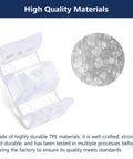 Clear plastic shower door bumper clip with screws for bottom guide; fits framed or sliding glass doors.