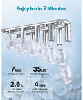 Effortless Countertop Water Dispenser And Rapid Ice Maker Cranking Out 35 Pounds Daily With Fresh Ice Cubes and Crushed Cut, showing ice making cycle and storage capacity.