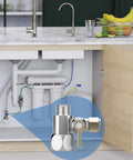 3-In-1 Universal Water Feed Adapter Kit installed under kitchen sink for RO systems, fridges, ice makers with G1/2 connectors