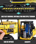 RC Excavator Building Set With 1830 Pieces, Remote Control Construction Vehicle Model, close-up of all-terrain tracks and cabin