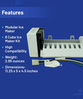 Replacement Icemaker For Whirlpool Refrigerator W10122502 626663 1016069 shown with features and dimensions on blue background.