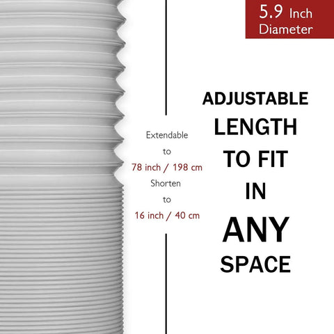 Portable Air Conditioner Exhaust Hose 5.9 Inch Outer Diameter, 78 Inch Length shown with adjustability details