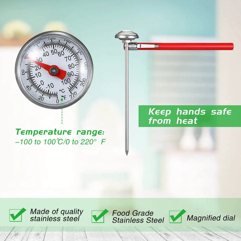 3 Pack Stainless Steel Kitchen Thermometers With 5 Inch Stems And 1 Inch Dials For Oven Probes Meat Grill BBQ Cooking Milk Frothing Chocolate Water In Red Black White, red dial