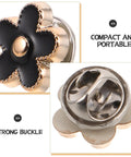Close-up of Twenty Piece Black Flower Snap Buttons Slick Metal Clip On Fasteners For Apparel Repairs showing strong buckle and flower design.