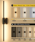 Heavy Duty Battery Operated Wall Sconces Set Of Two With Remote Control And 10000 Mah Rechargeable Battery Pack 3 color temperatures and dimming options displayed.