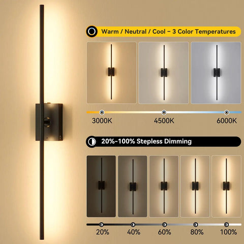 Heavy Duty Battery Operated Wall Sconces Set Of Two With Remote Control And 10000 Mah Rechargeable Battery Pack 3 color temperatures and dimming options displayed.