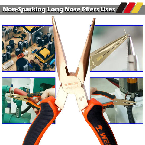 Non-Sparking 16 Piece Tool Set With Beryllium Copper Tools Built Tough For Pros including long nose pliers in use