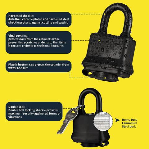 12 Pack Weatherproof Padlocks With Keys Keyed Alike Heavy Duty Outdoor Locks With 1 9 16 Inch Wide Body Laminated Steel Shackle