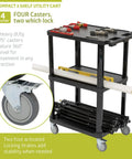 3 Tier Compact Utility Cart With Lockable Wheels Heavy Duty Plastic Organizer for office, kitchen, tools, holds up to 300 lbs