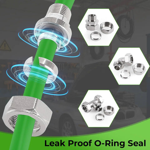 Built Tough Heavy Duty Three Layer HDPE Aluminum HDPE Air Tubing Kit showing leak proof O-ring seal and connectors