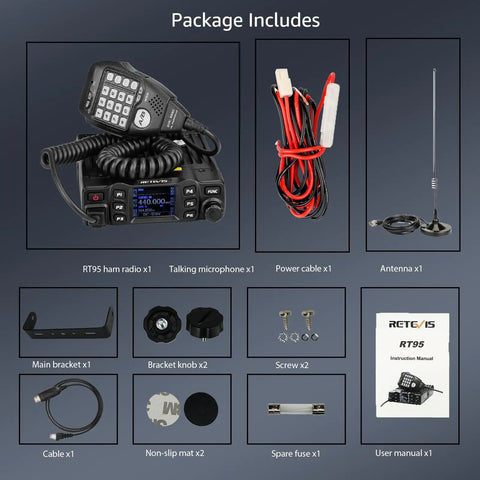 Package of Dual Band Mobile Ham Radio With Rotatable LCD Display Long Range 2m 70cm Transceiver For RVs Trucks And Jeeps Easy Install