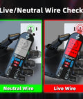 Rechargeable Digital Multimeter Tester With Smart Mode And Red Green Backlight showing live and neutral wire check