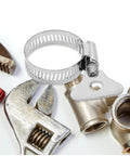Top Notch 10 Pc Stainless Steel Hose Clamp Kit For Plumbing And Tubes With Worm Drive Secure Install Fixing Water Fuel Lines Quick Release Heavy Duty Gear, silver clamp close-up