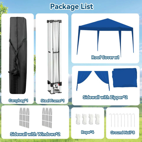 Package contents for 10x10 Auto Pop Up Canopy Tent With Weatherproof Sidewalls Instant Waterproof Sun Shade Gazebo